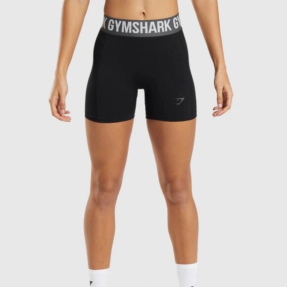New Gymshark Flex Shorts Black/Charcoal Compression Sweat Wicking Body Contour - Picture 1 of 16